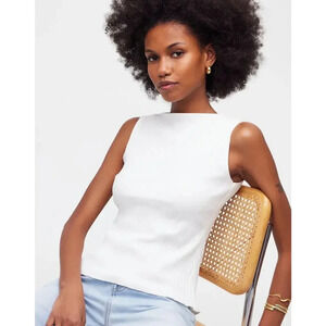 NEW Madewell Women’s Small Eyelet White Ribbed Boatneck Tank NWT